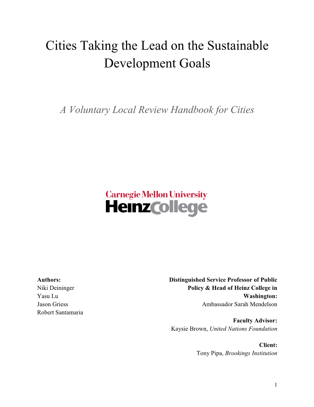 Cities Taking the Lead on the Sustainable Development Goals