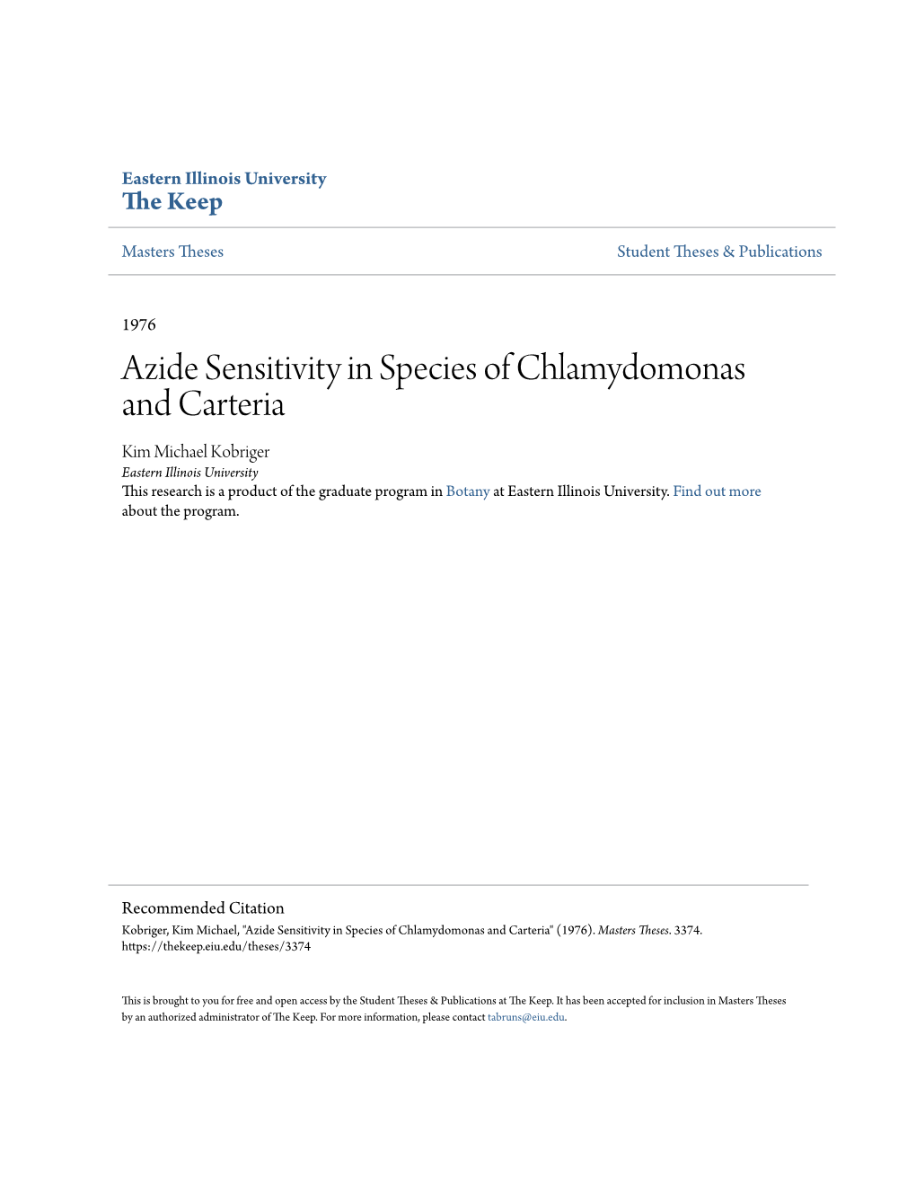 Azide Sensitivity in Species of Chlamydomonas and Carteria