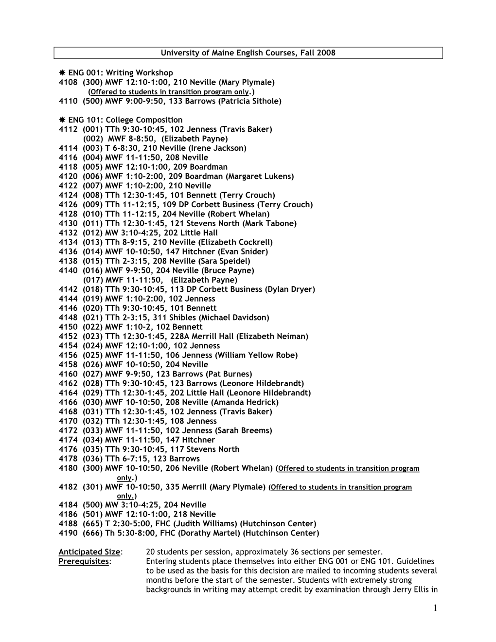 Fall 2008 Course Descriptions