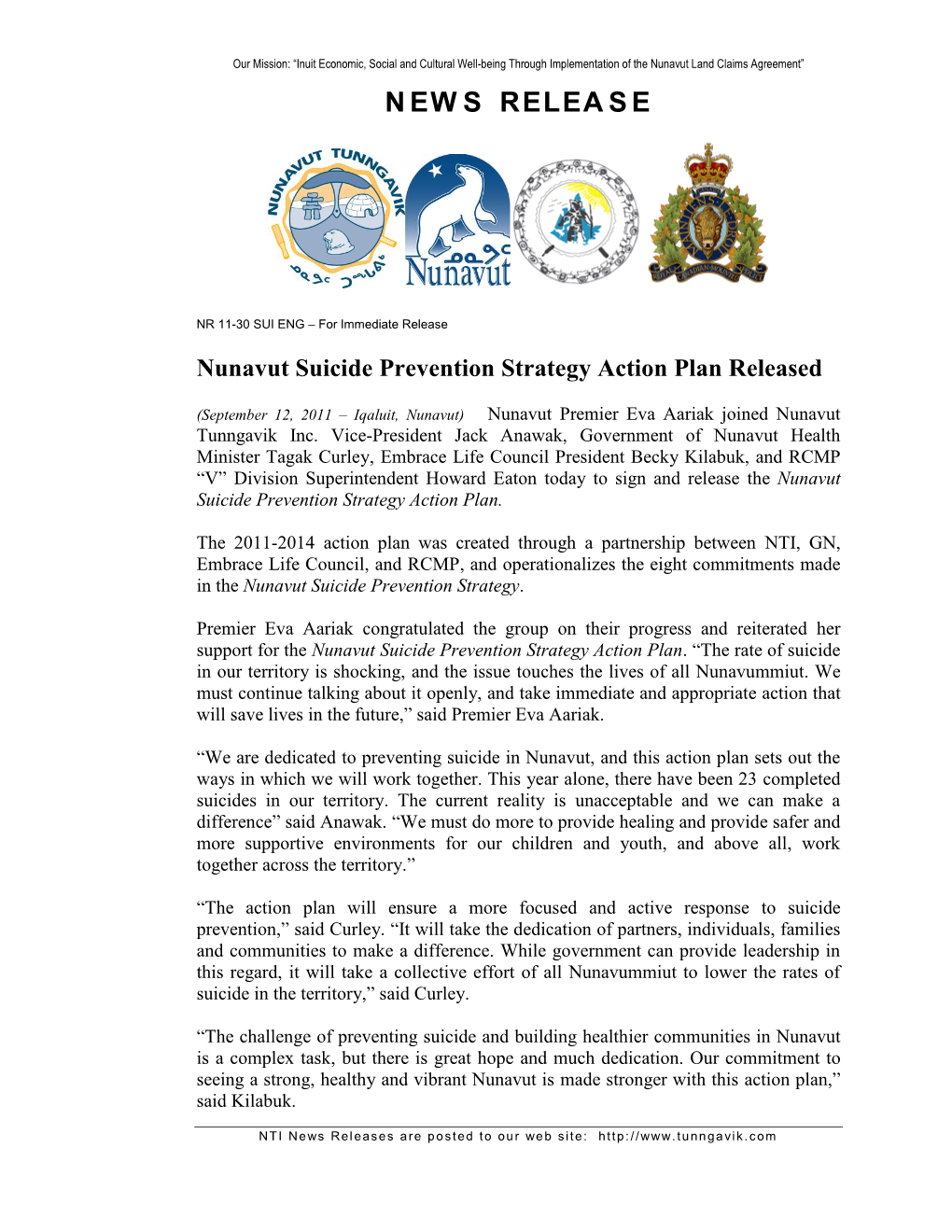 News Releases Are Posted to Our Web Site: NTI News Release Page 2