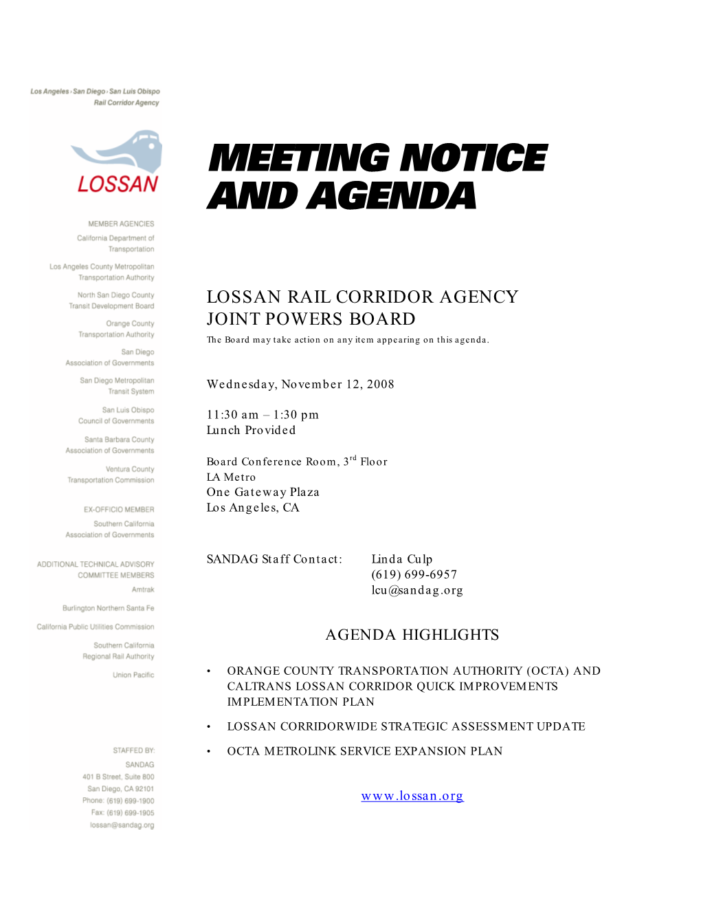 Meeting Notice and Agenda
