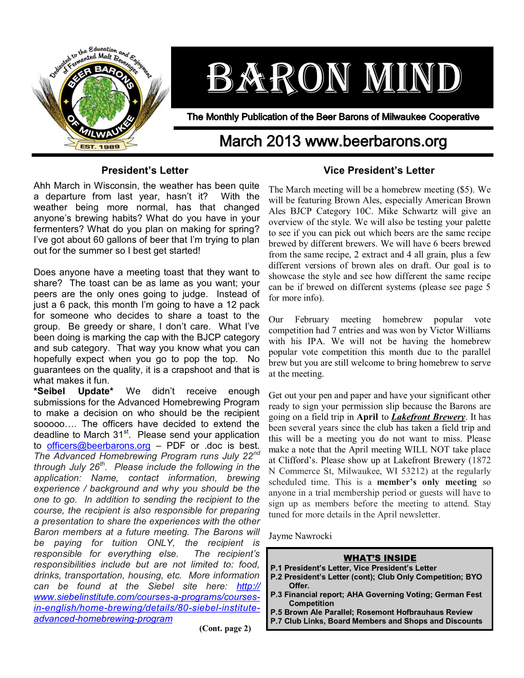 Baron Mind Monthly Newsletter