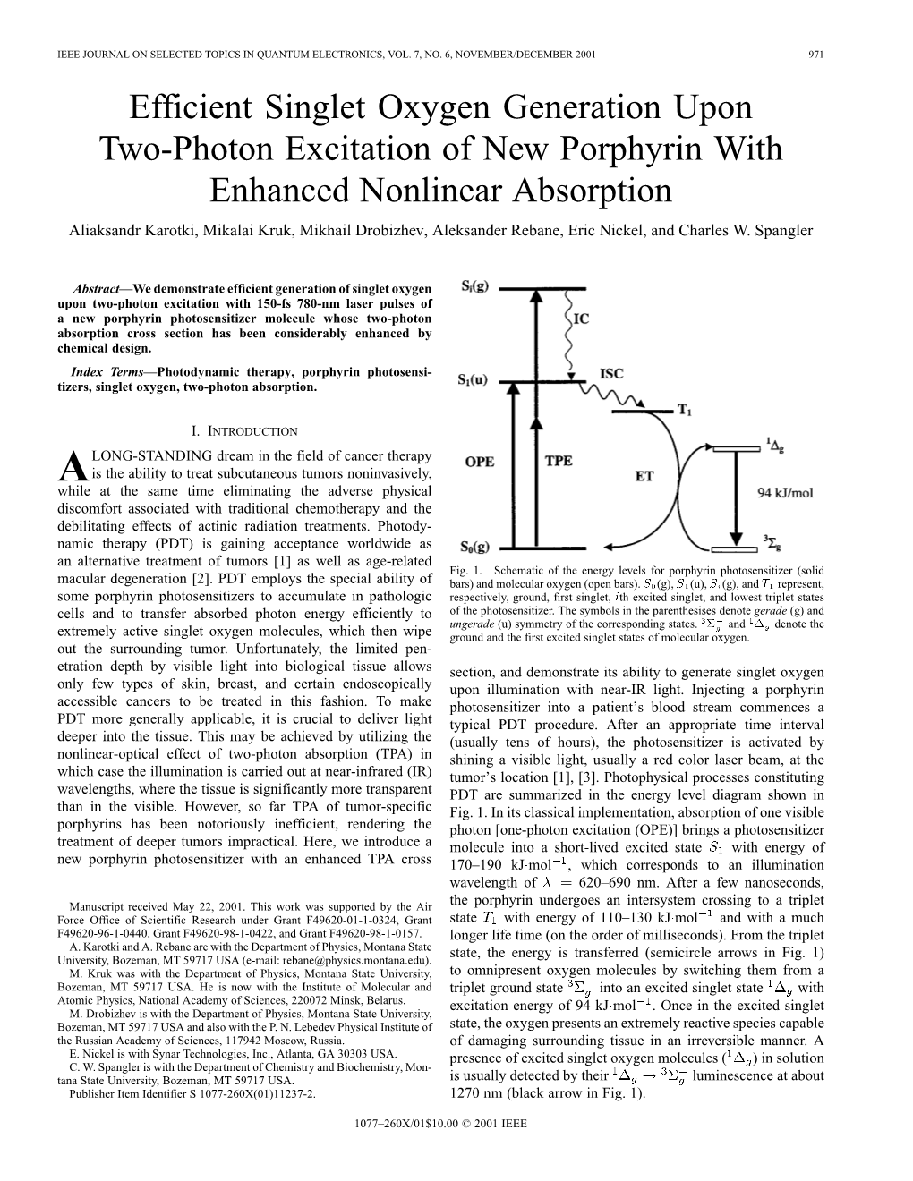 Efficient Singlet Oxygen Generation Upon Two