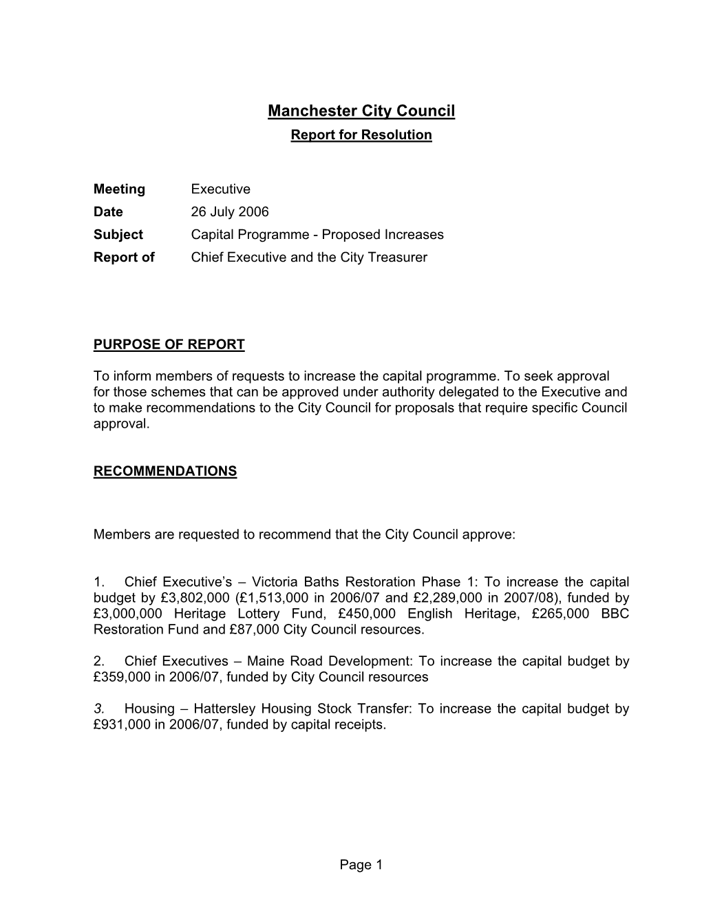 Manchester City Council Report for Resolution