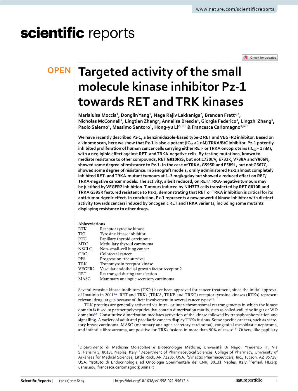 Targeted Activity of the Small Molecule Kinase Inhibitor Pz-1 Towards RET