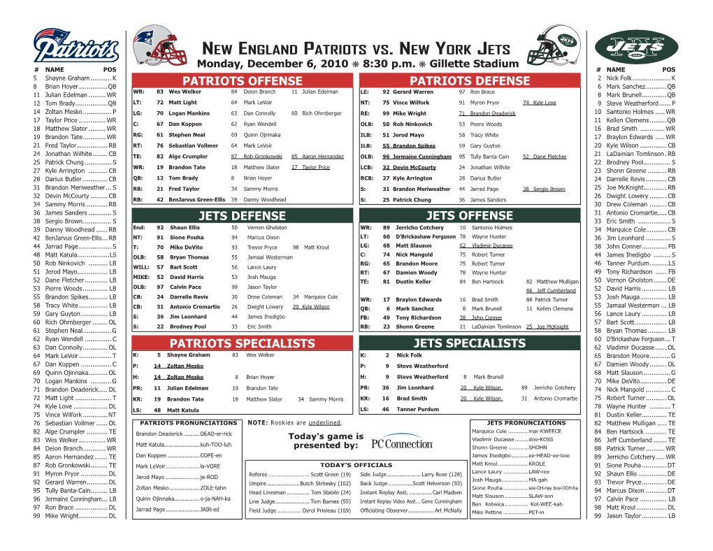 New England Patriots Vs . New York Jets