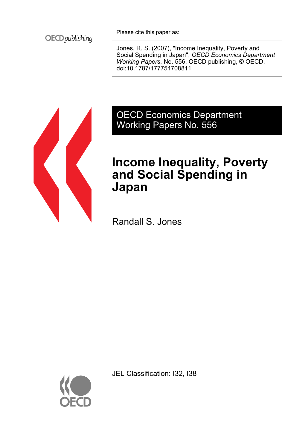 Income Inequality, Poverty and Social Spending in Japan", OECD Economics Department Working Papers, No