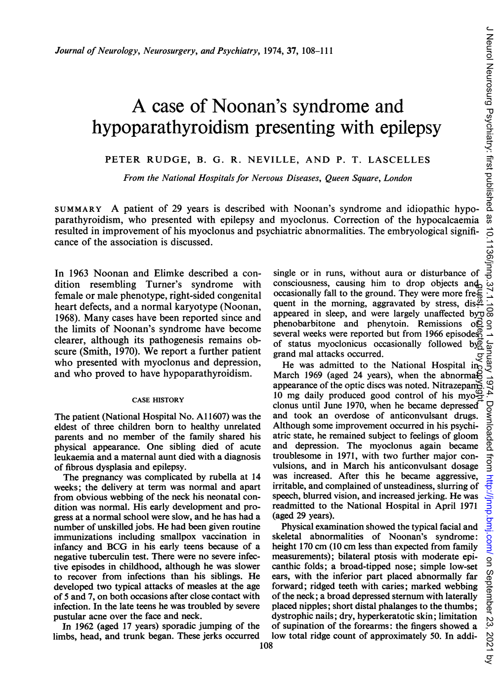 A Case of Noonan's Syndrome and Hypoparathyroidism Presentingwith