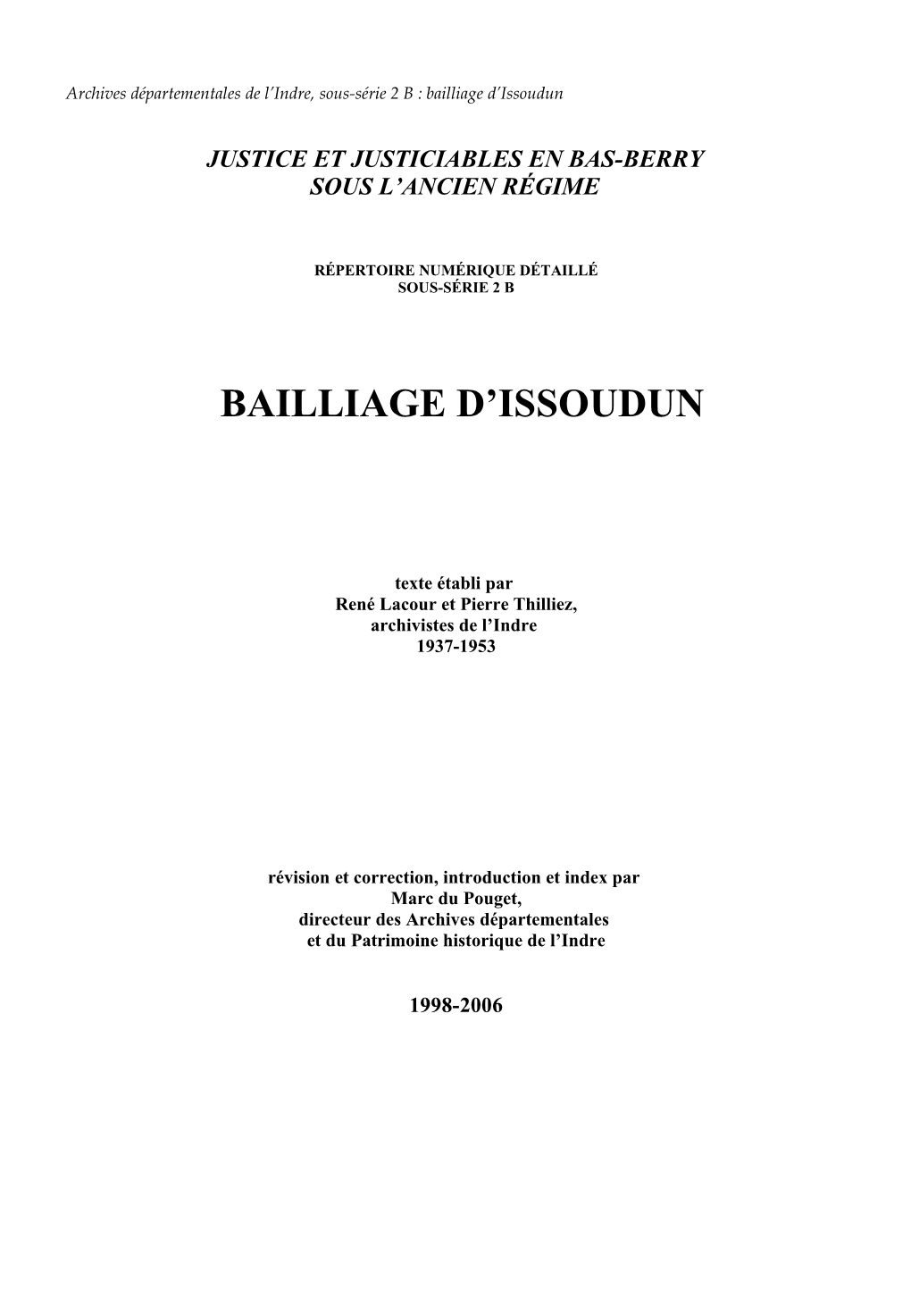 2 B : Bailliage D’Issoudun