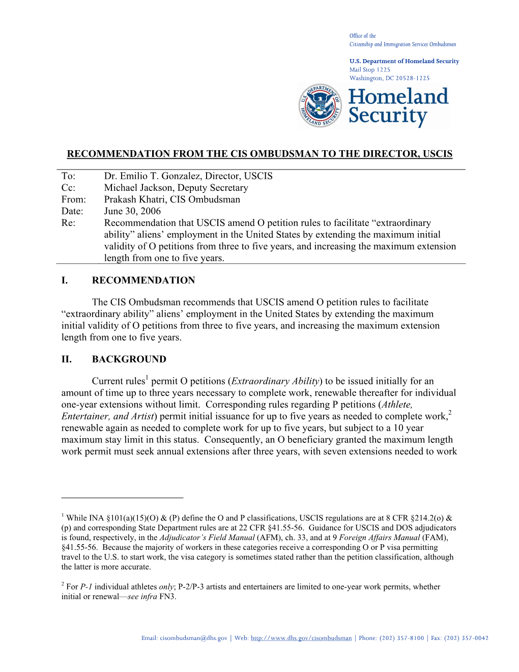 Recommendation to USCIS to Amend O Petition