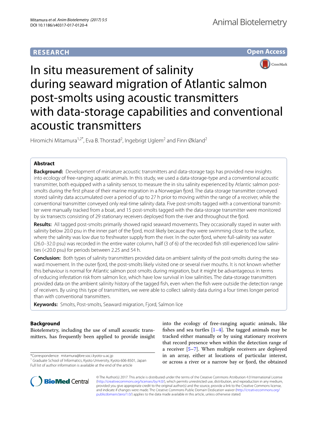 In Situ Measurement of Salinity During Seaward Migration of Atlantic