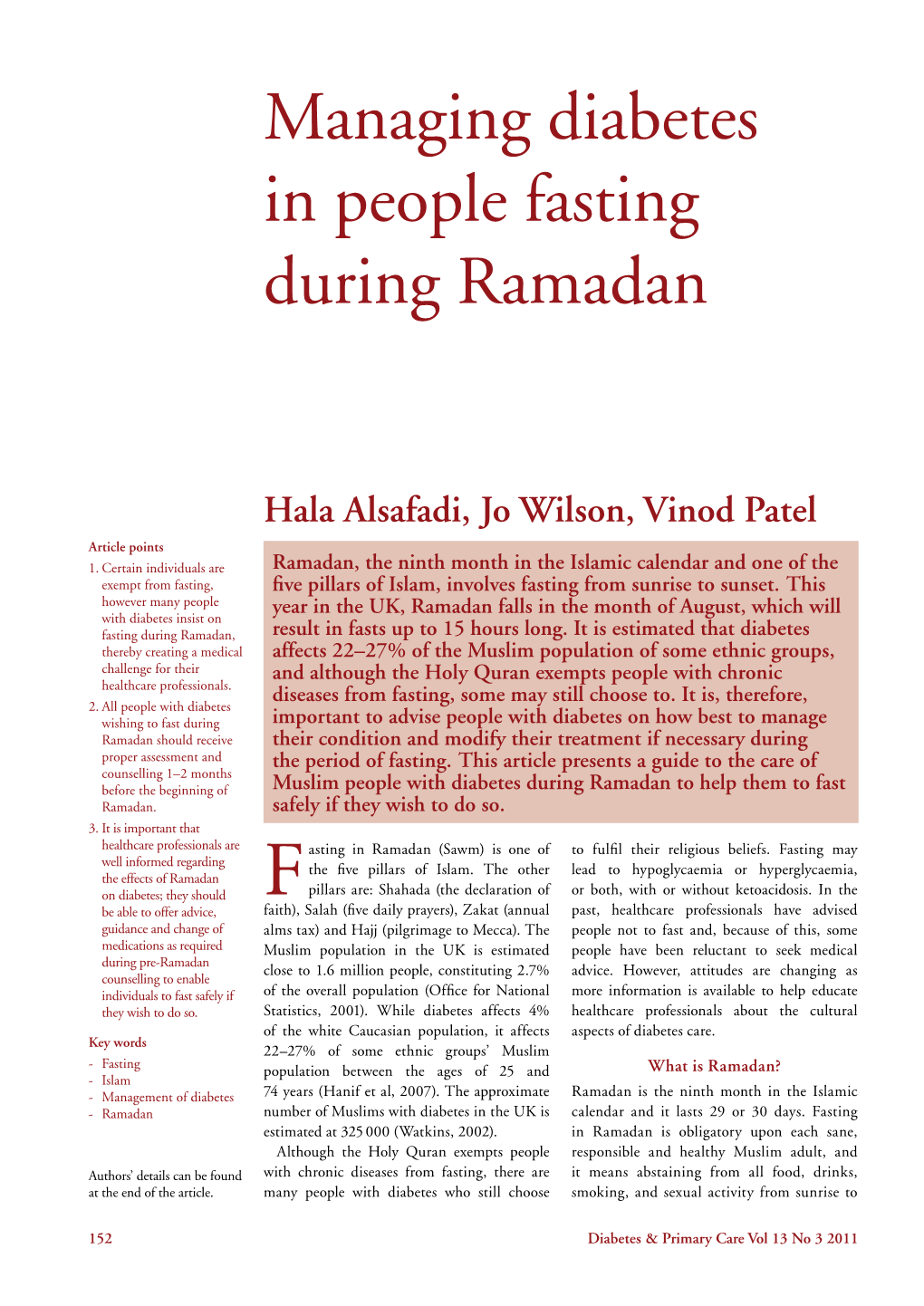 Managing Diabetes in People Fasting During Ramadan