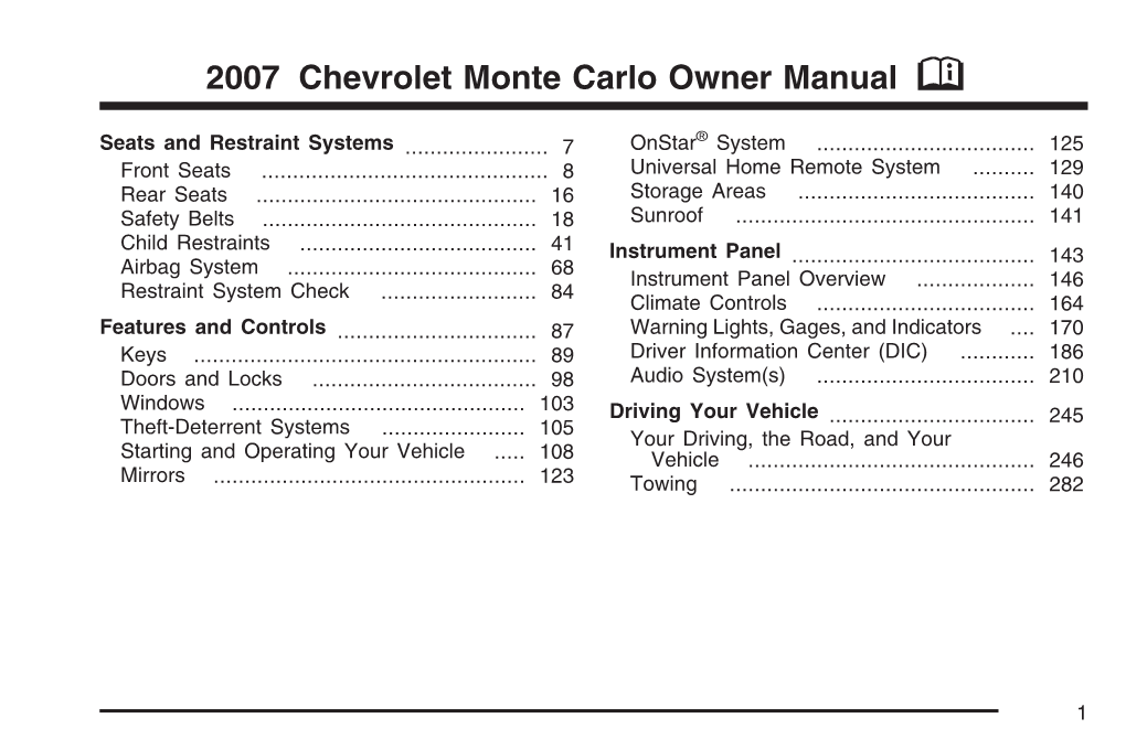 2007 Chevrolet Monte Carlo Owner Manual M