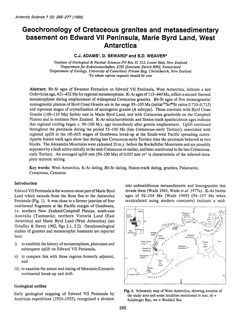 Geochronology of Cretaceous Granites and Metasedimentary Basement on Edward VII Peninsula, Marie Byrd Land, West Antarctica C.J