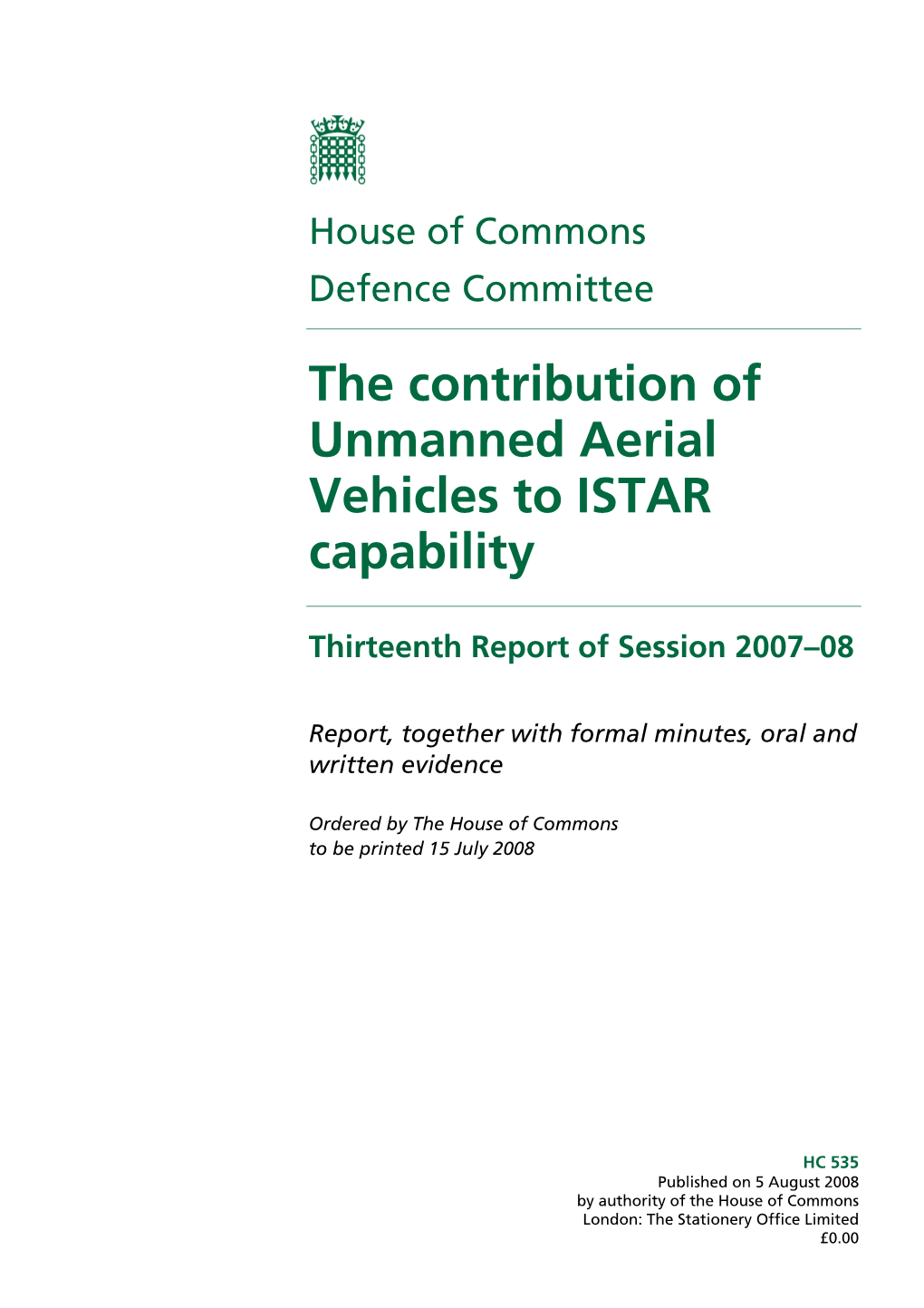 The Contribution of Unmanned Aerial Vehicles to ISTAR Capability