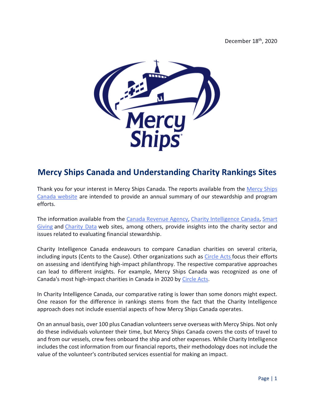 Mercy Ships Canada and Understanding Charity Rankings Sites