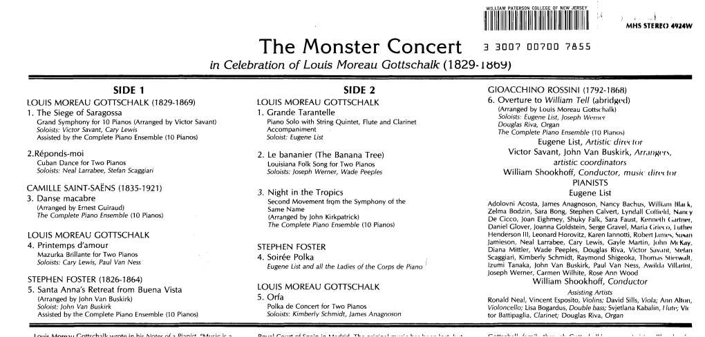 The Monster Concert 3 3007 00700 7855 in Celebration of Louis Moreau Gottschalk (1829- 1Tib~)