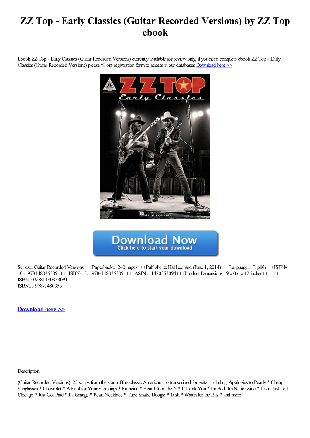 ZZ Top - Early Classics (Guitar Recorded Versions) by ZZ Top Ebook