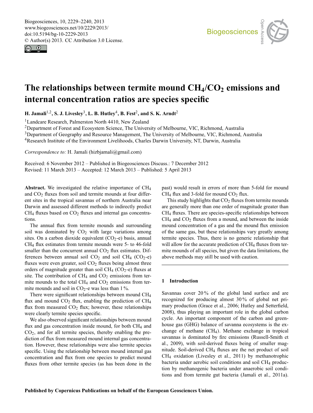 The Relationships Between Termite Mound CH4/CO2 Emissions And