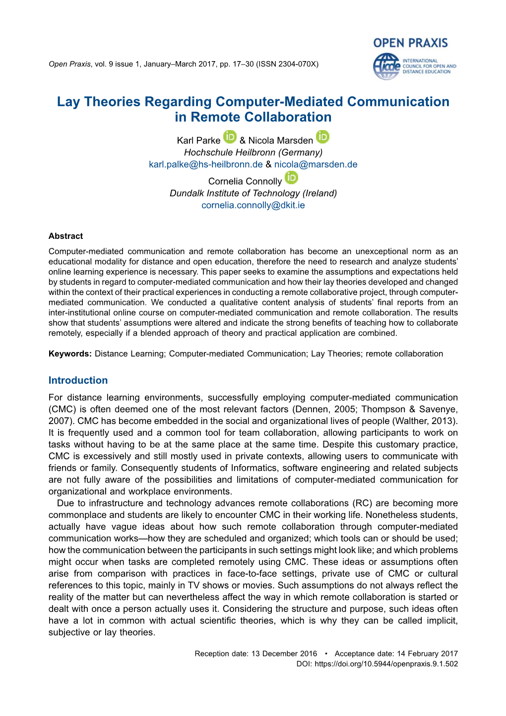 Lay Theories Regarding Computer-Mediated Communication in Remote Collaboration