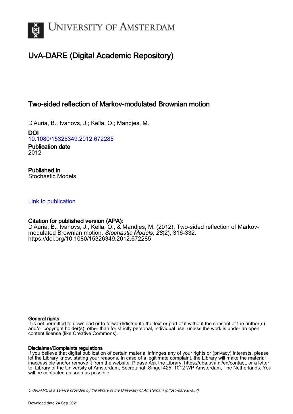 Two-Sided Reflection of Markov-Modulated Brownian Motion