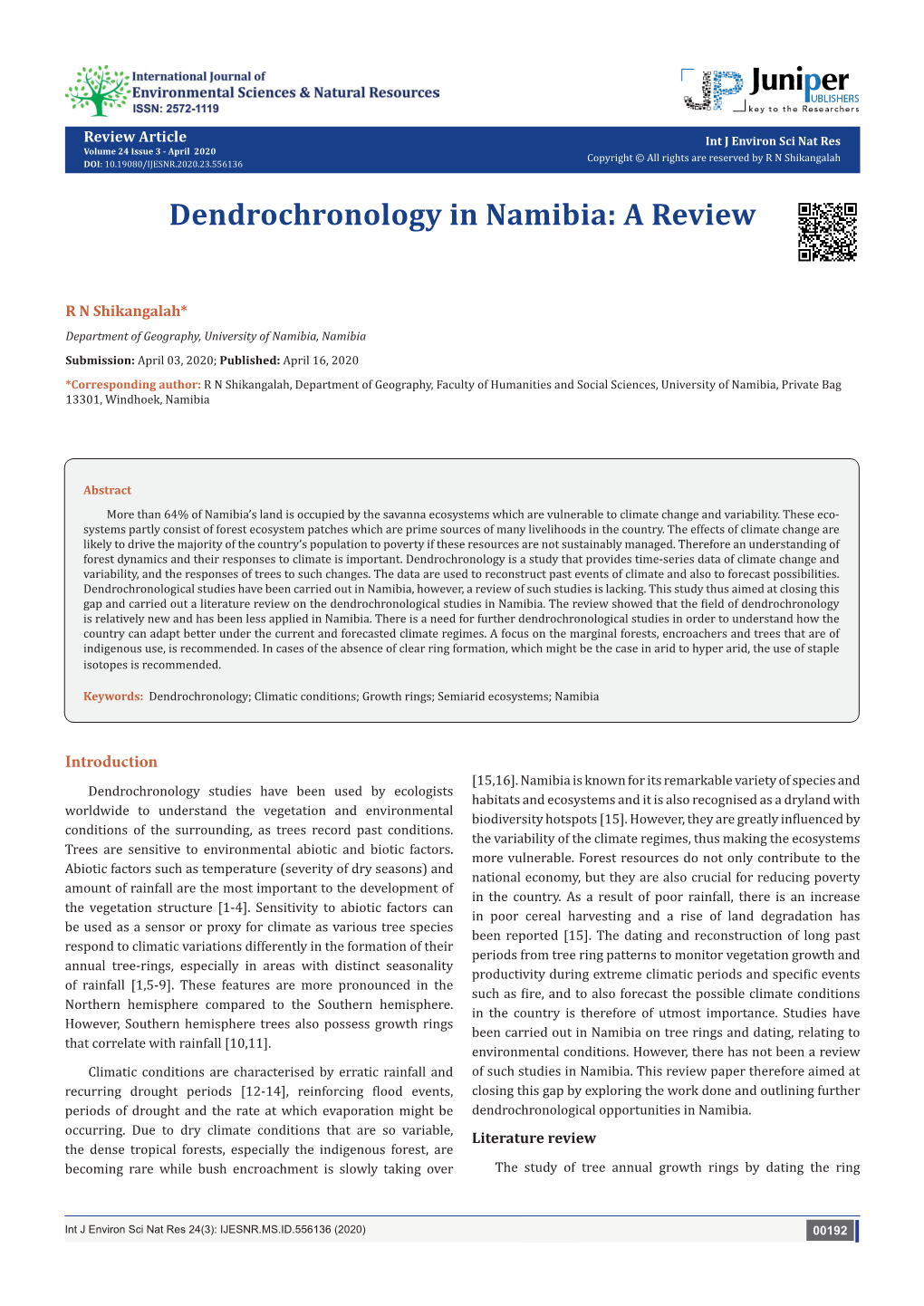 Dendrochronology in Namibia: a Review