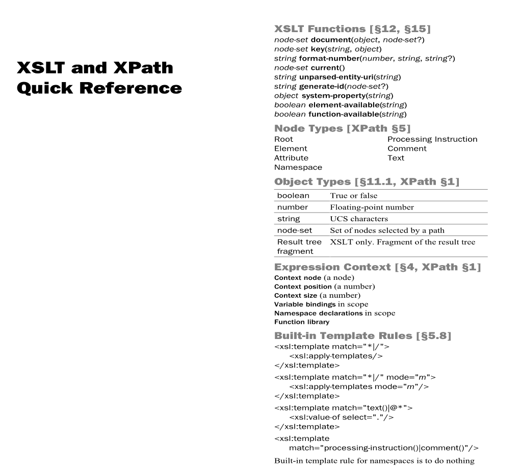 XSLT and Xpath Quick Reference