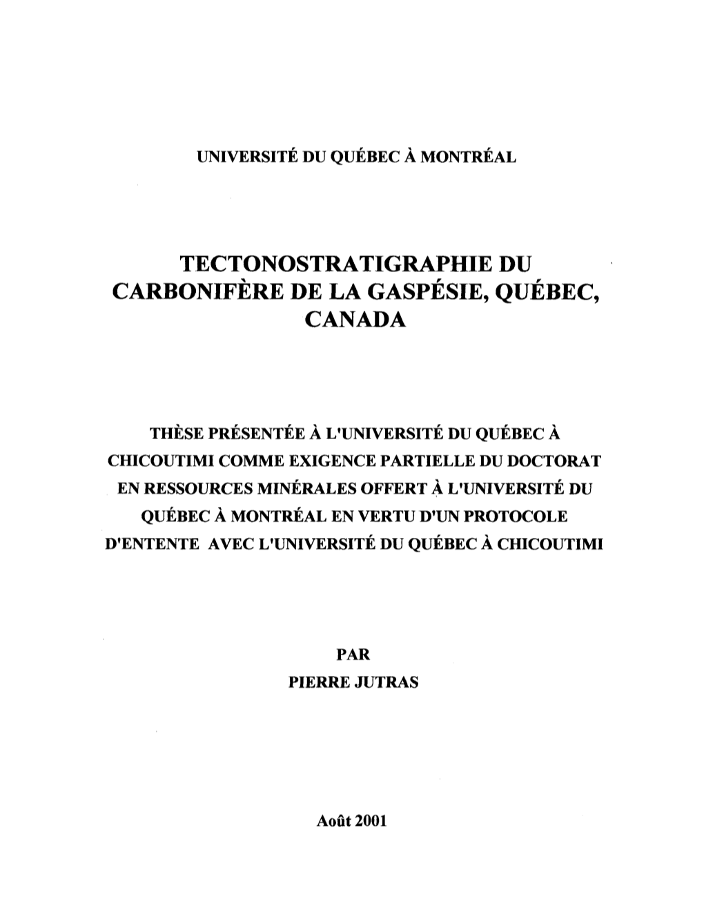 Tectonostratigraphie Du Carbonifère De La Gaspésie, Québec, Canada