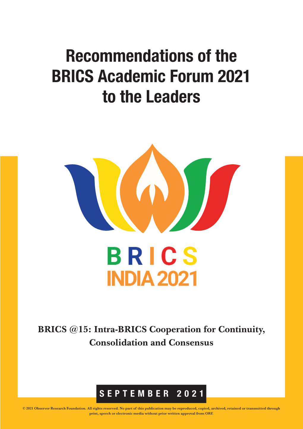 Recommendations of the BRICS Academic Forum 2021 to the Leaders