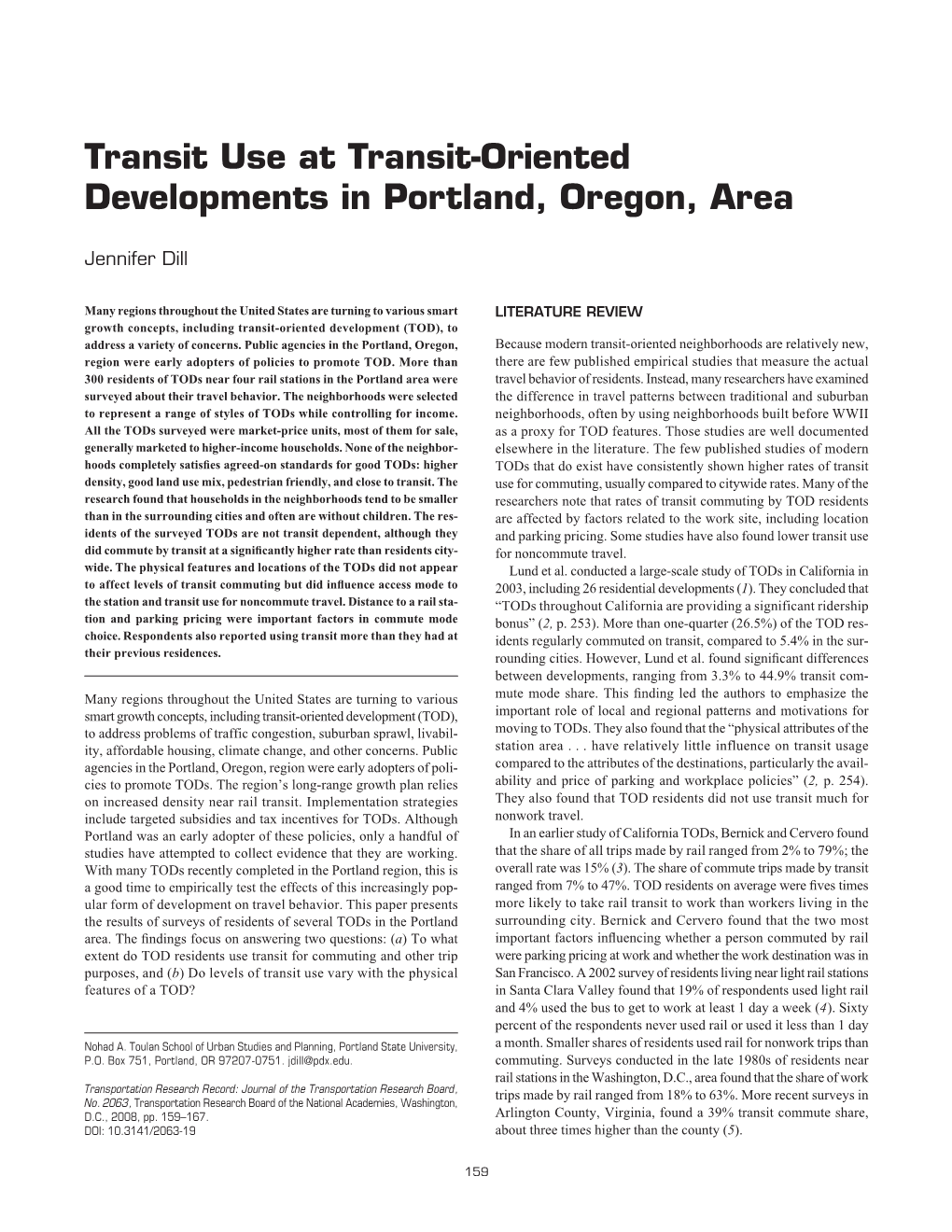 Transit Use at Transit-Oriented Developments in Portland, Oregon, Area