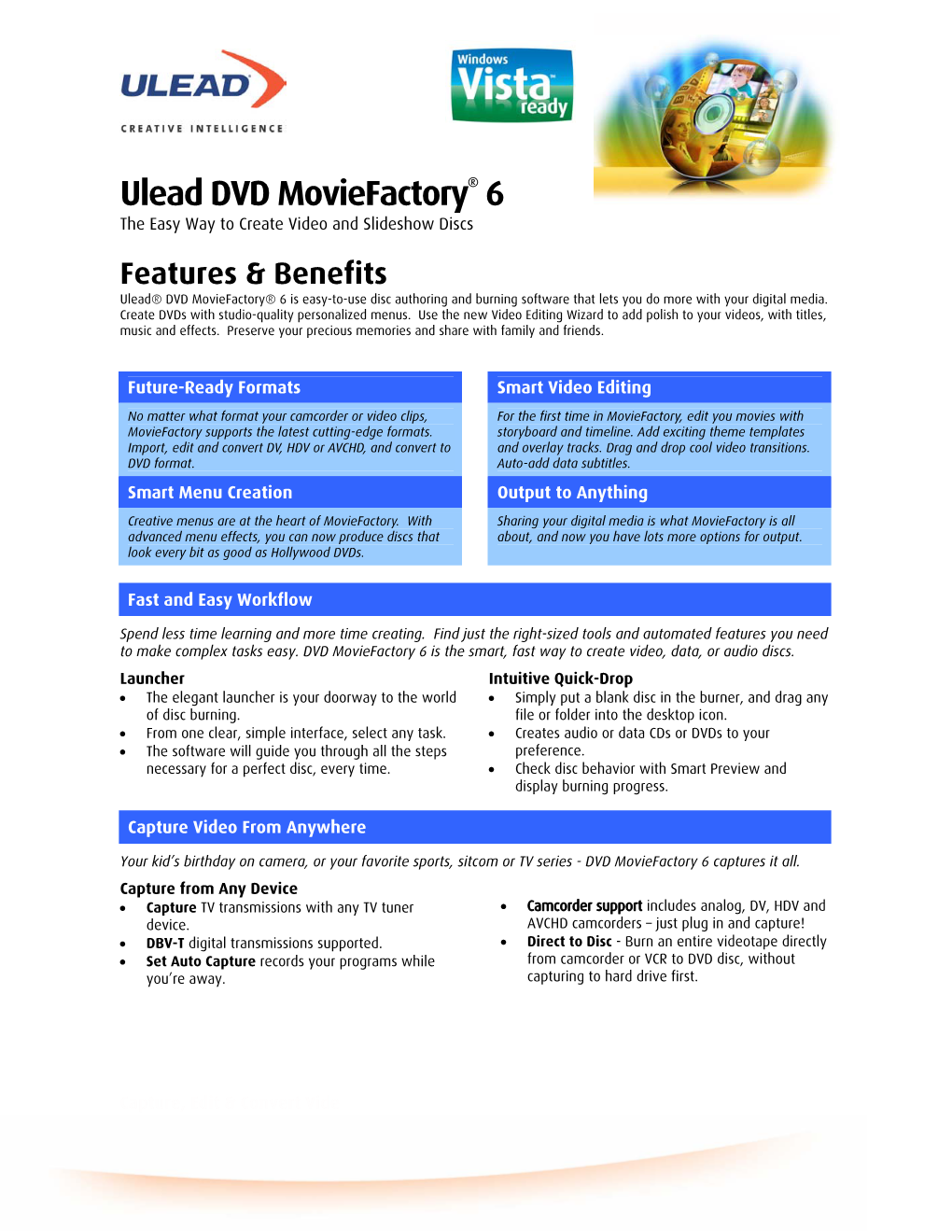 Ulead DVD Moviefactory® 6 the Easy Way to Create Video and Slideshow Discs