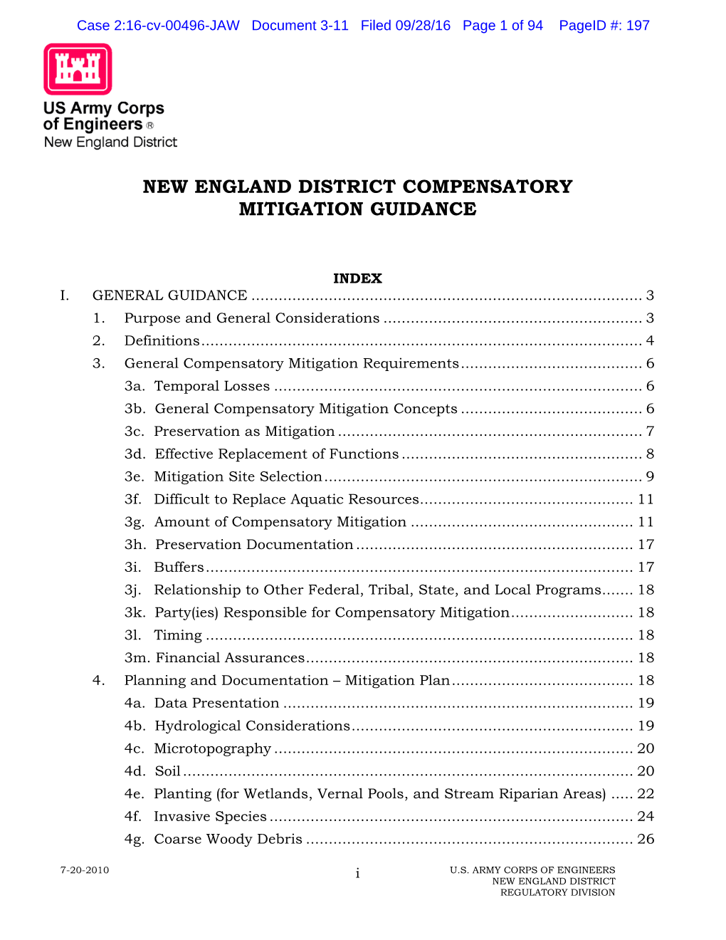 New England District Compensatory Mitigation Guidance