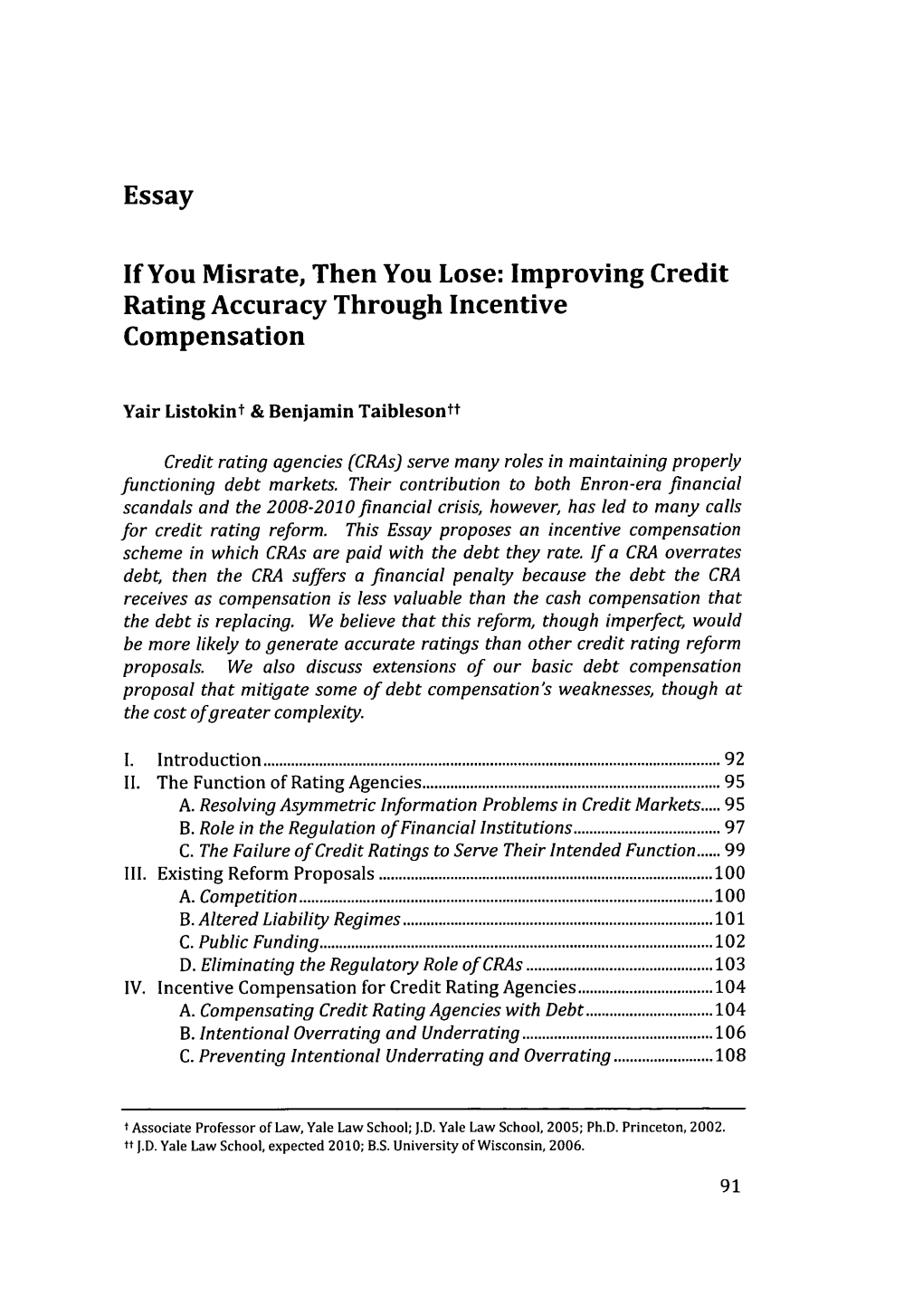 Improving Credit Rating Accuracy Through Incentive Compensation