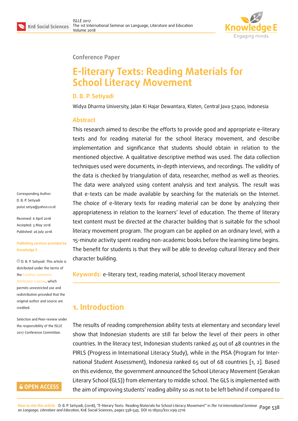 E-Literary Texts: Reading Materials for School Literacy Movement D