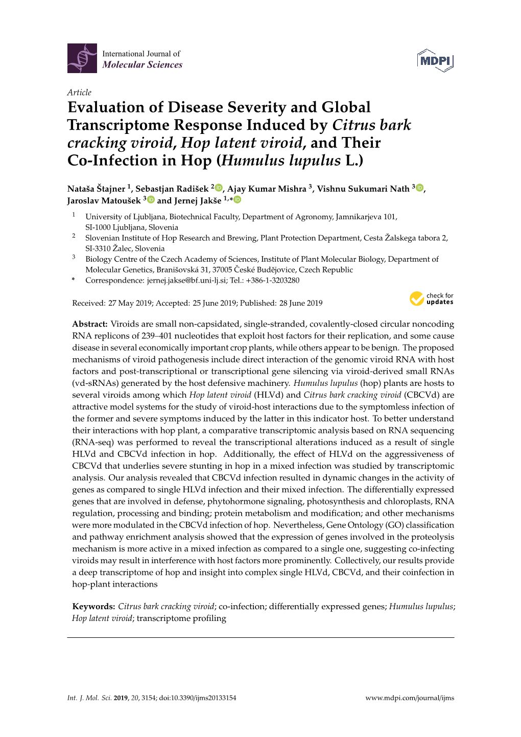 Evaluation of Disease Severity and Global Transcriptome Response Induced by Citrus Bark Cracking Viroid, Hop Latent Viroid