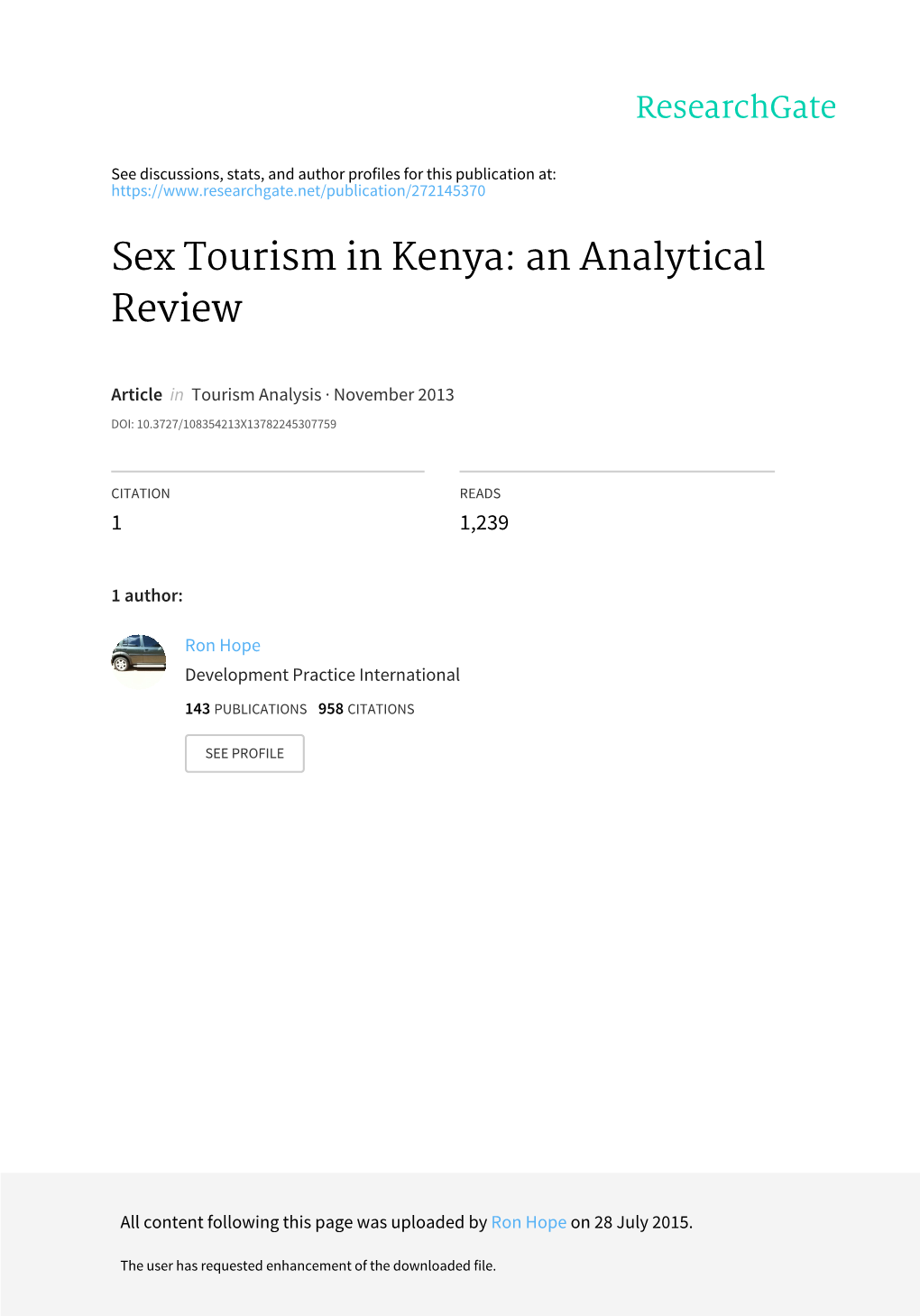 Sex Tourism in Kenya: an Analytical Review