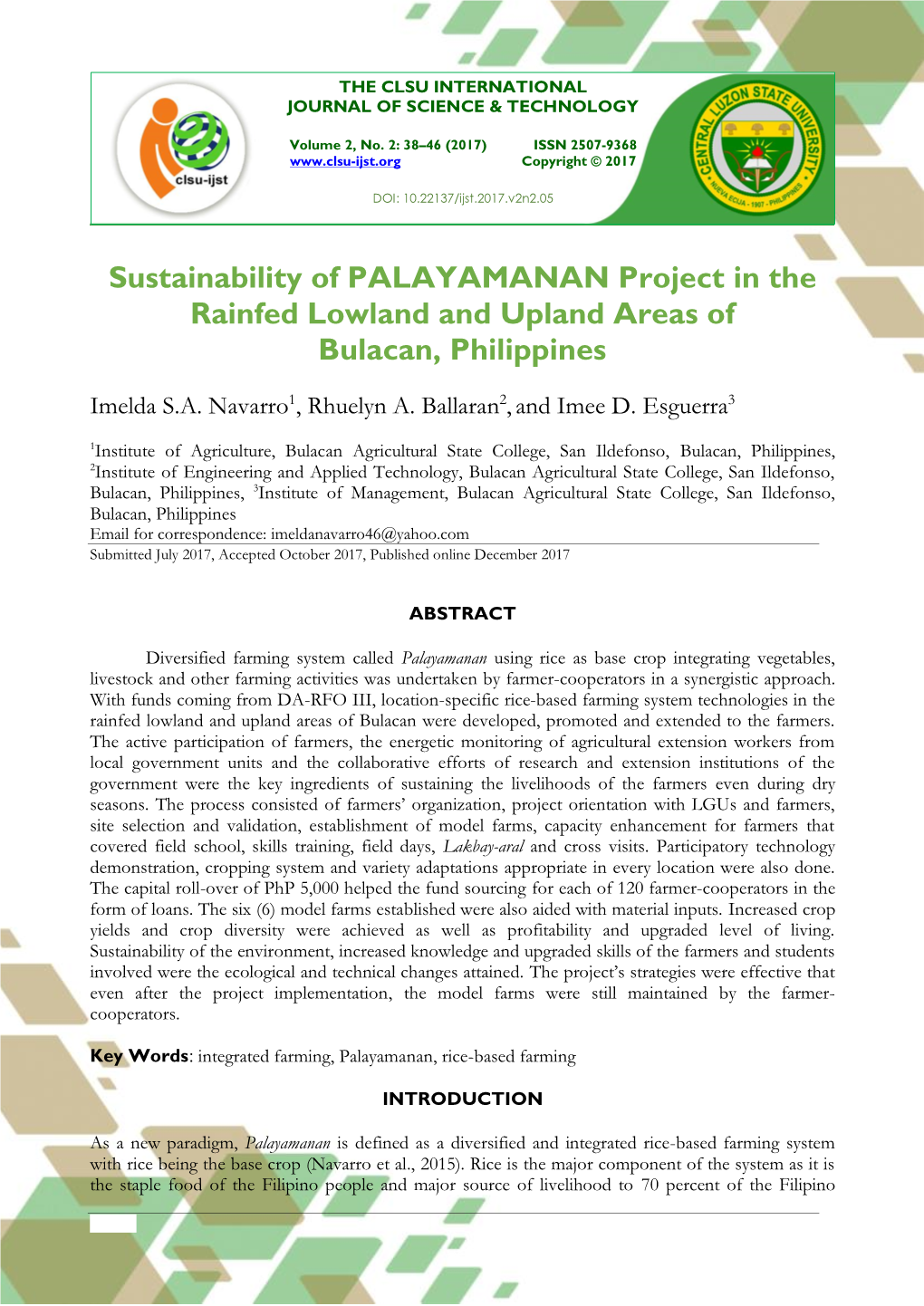 Sustainability of PALAYAMANAN Project in the Rainfed Lowland and Upland Areas of Bulacan, Philippines