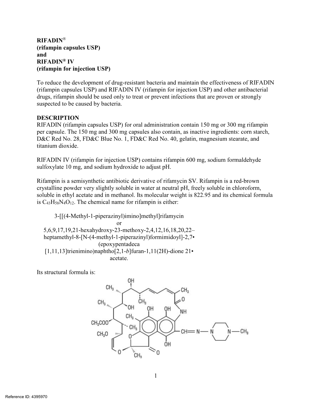 Rifampin Capsules USP) and RIFADIN® IV (Rifampin for Injection USP