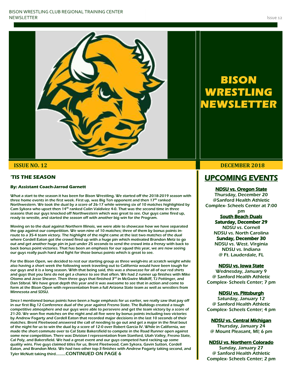 Bison Wrestling Newsletter