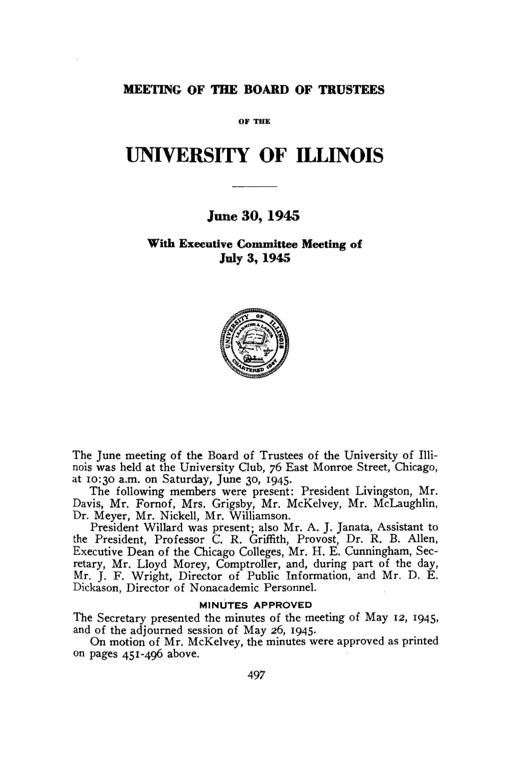 June 30, 1945, Minutes | UI Board of Trustees