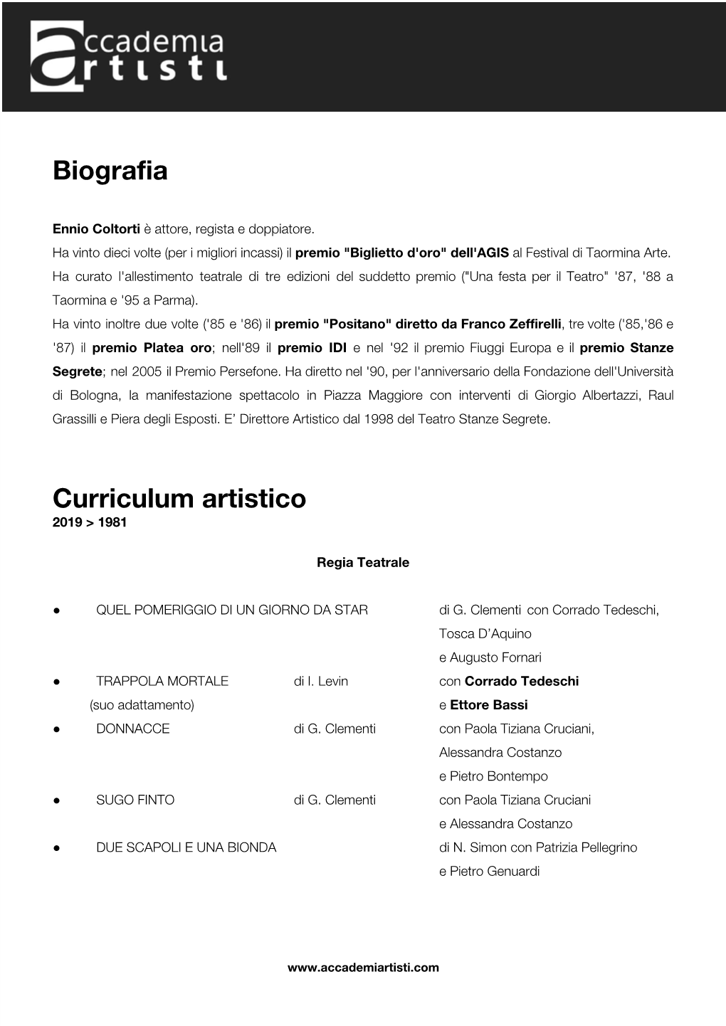 Biografia Curriculum Artistico