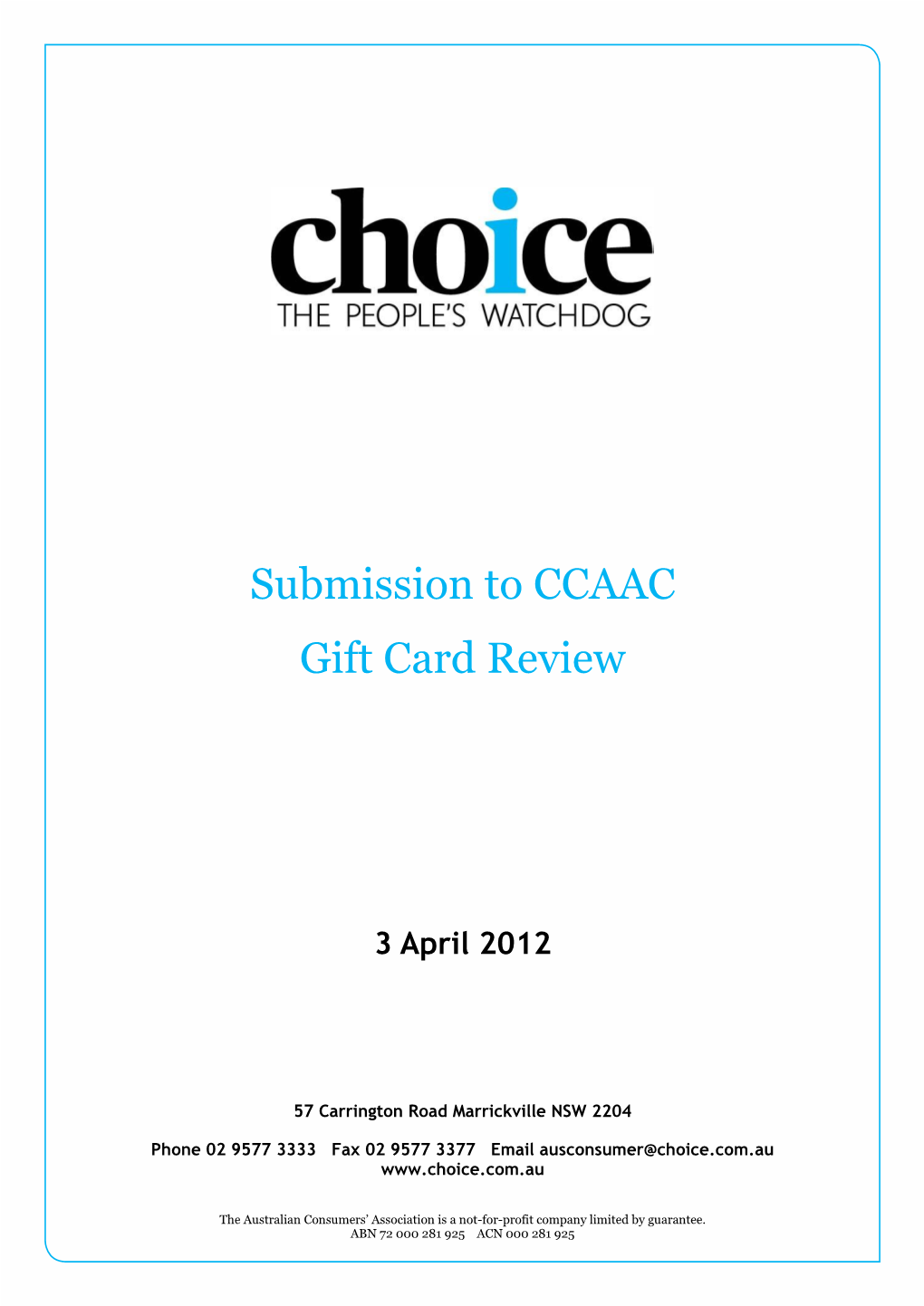 Submission to CCAAC Gift Card Review