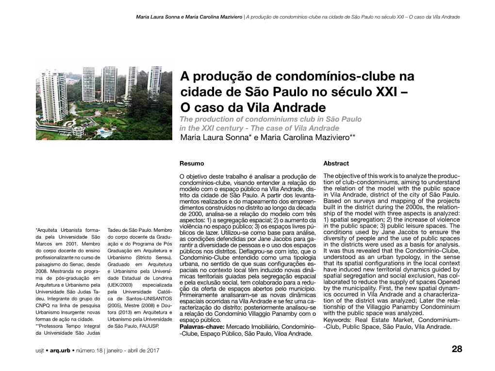 A Produção De Condomínios-Clube Na Cidade De São Paulo No Século XXI – O Caso Da Vila Andrade