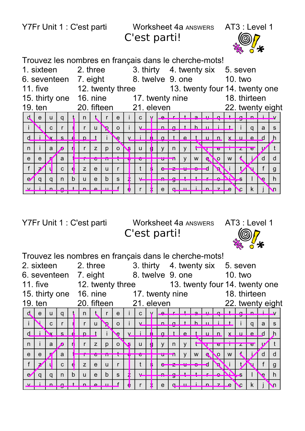 Y7fr Unit 1 : C'est Parti