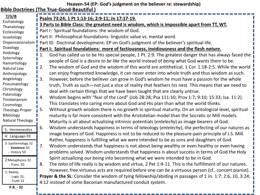 Bible Doctrines (The True-Good-Beautiful ) T/G/B Psalm 73:24; 1 Pt 1:13-16; 2:9-11; Jn 17:17-19