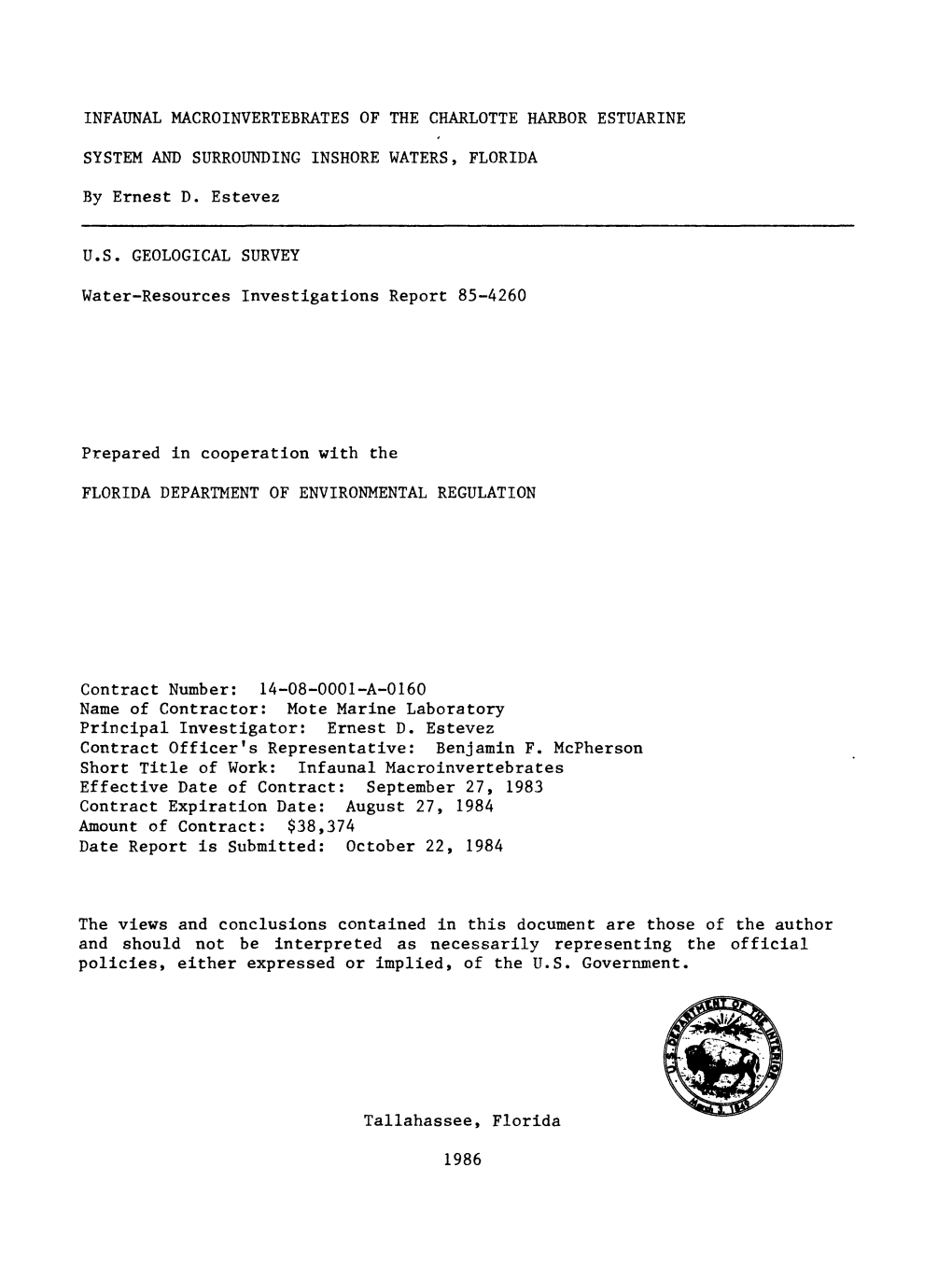 Infaunal Macroinvertebrates of the Charlotte Harbor Estuarine