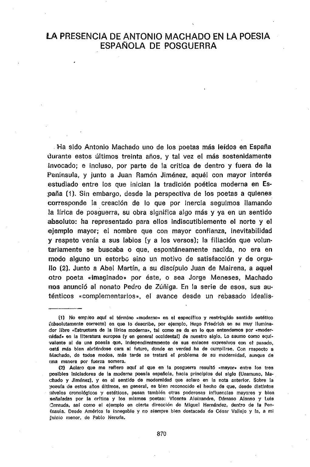 La Presencia De Antonio Machado En La Poesía Española De Posguerra