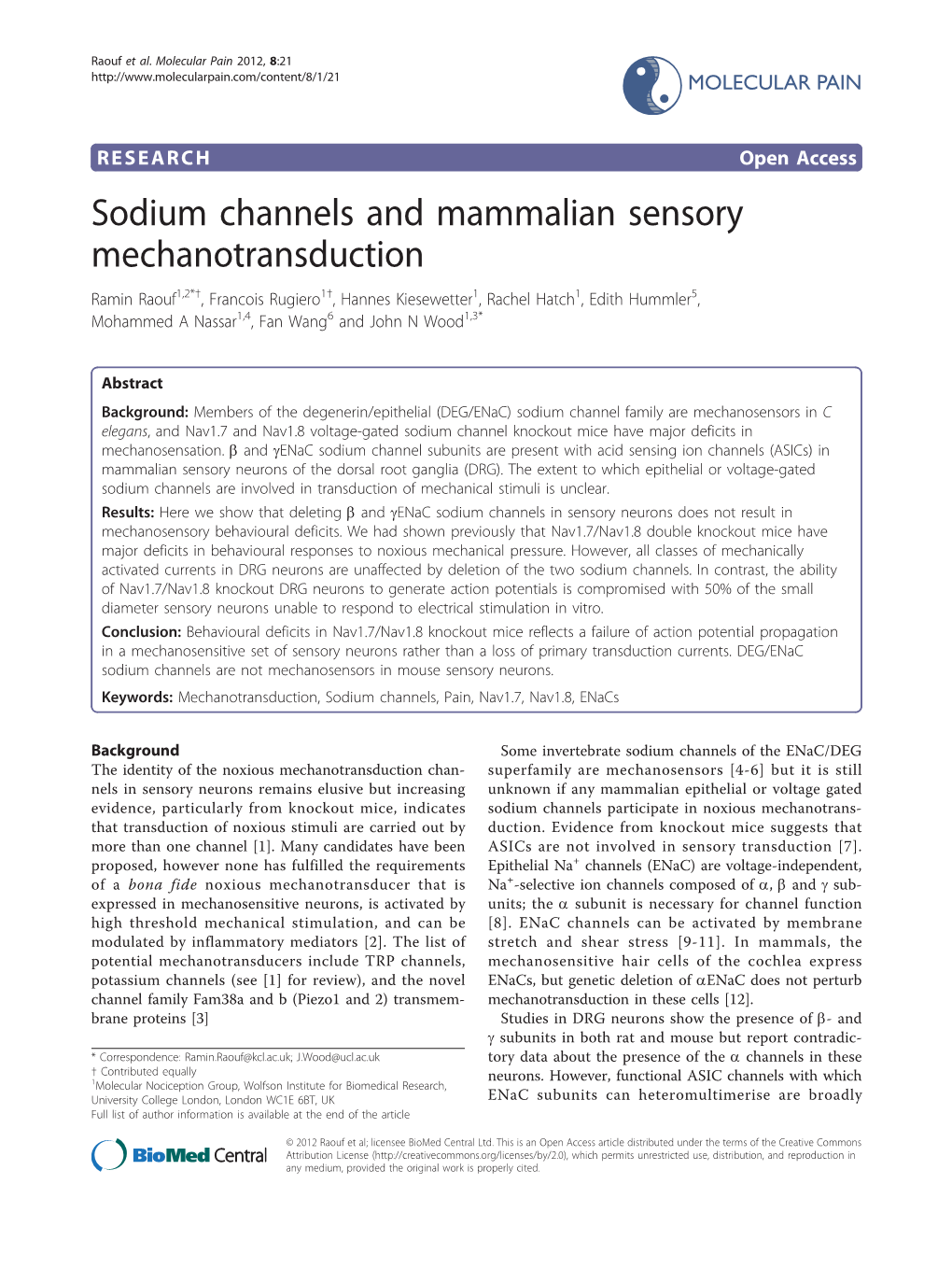 Sodium Channels and Mammalian Sensory Mechanotransduction