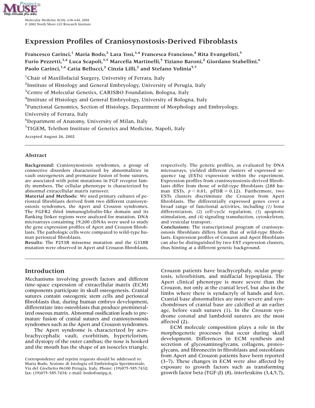 Expression Profiles of Craniosynostosis-Derived Fibroblasts