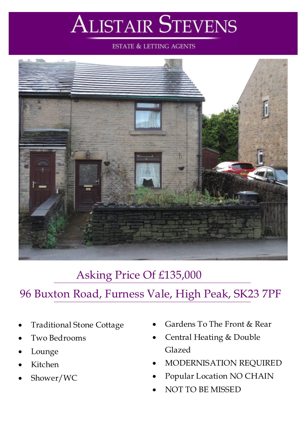 Asking Price of £135,000 96 Buxton Road, Furness Vale, High Peak